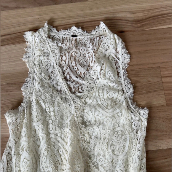 Free people Victorian Ivory Lace drop waist V-neck sleeveless mini dress Size M - Picture 6 of 12